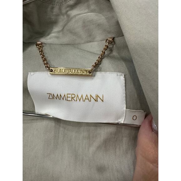 Zimmermann Cotton-Blend Super Eight Crinkled Gabardine Trench Coat Khaki Size 0 - Picture 8 of 8